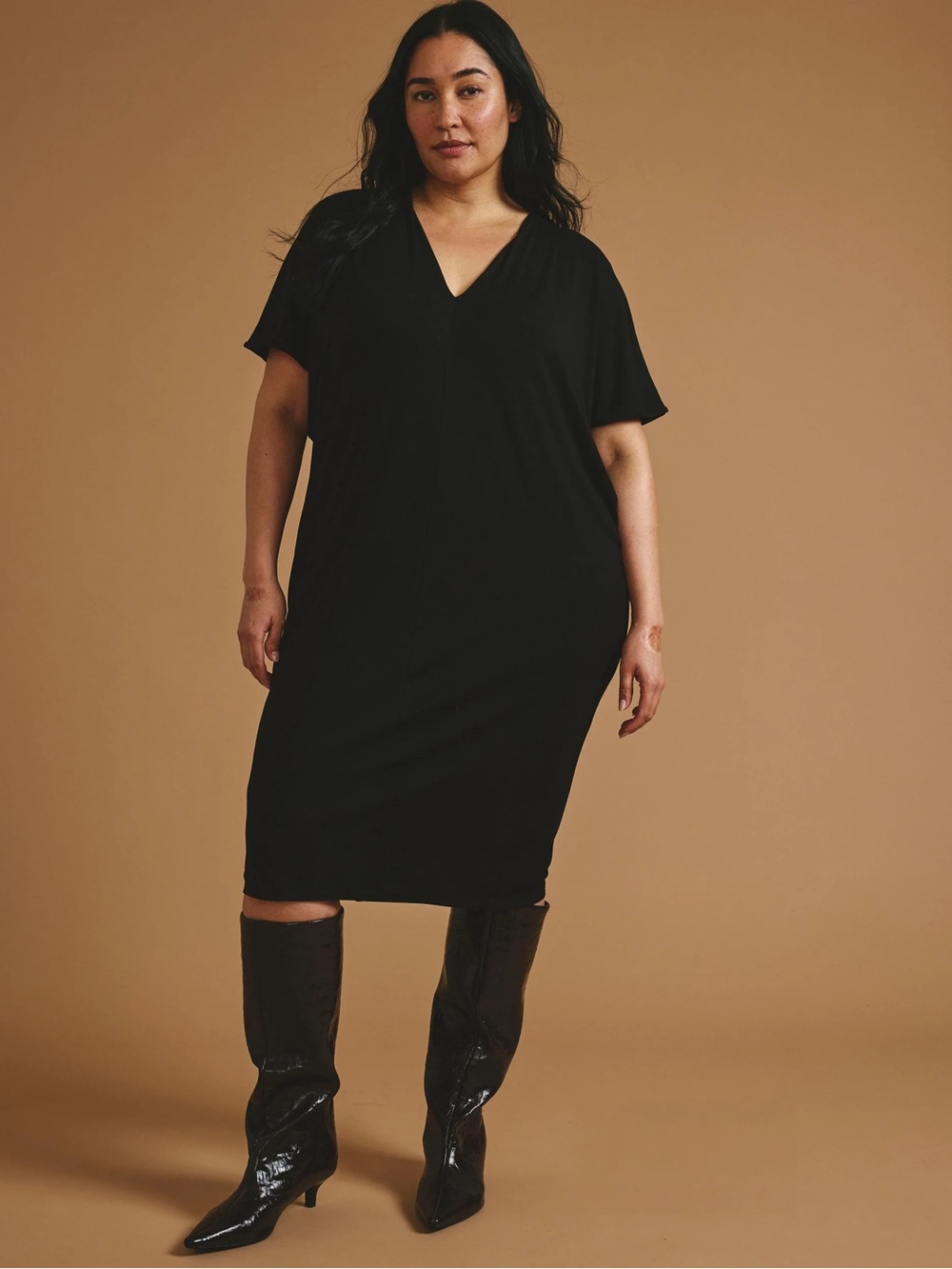 Universal Standard Teresa Liquid Jersey V-Neck Dress (Black)